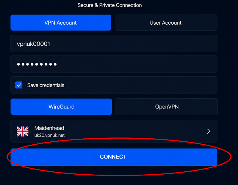 Amazon Fire App - Connect button