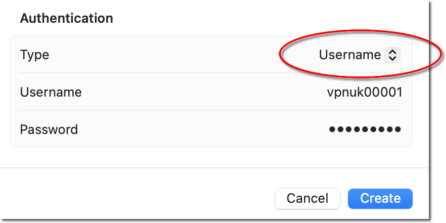 Set Authentication Type to Username