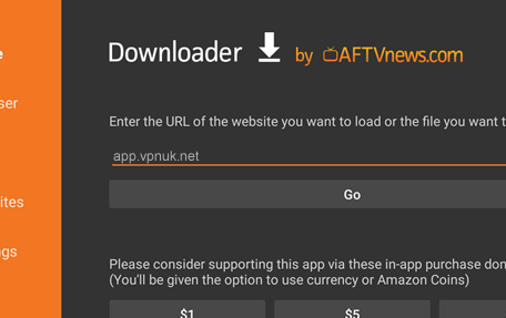Enter VPNUK URL in Downloader