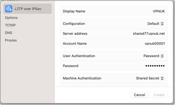 Enter Display Name, Server Address and Account Name
